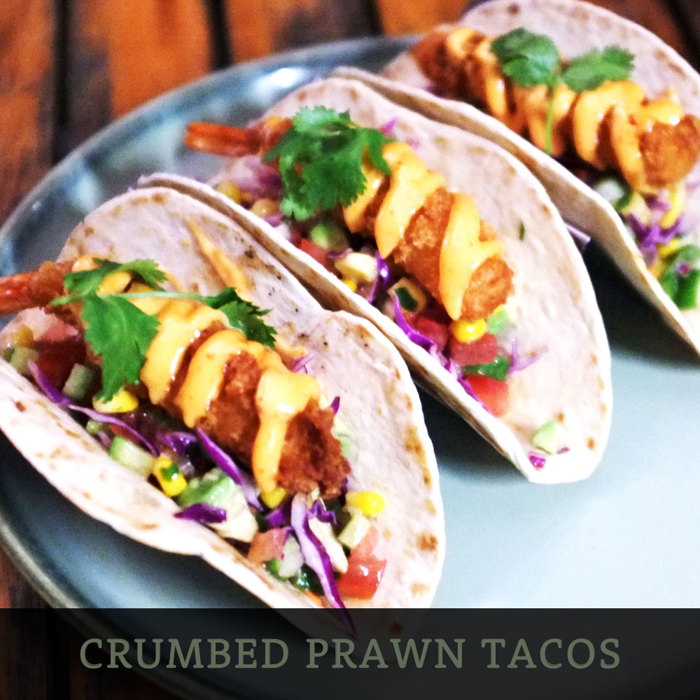 CRUMBED PRAWN TACOS